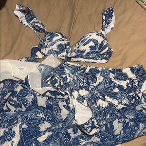 Blue and White Floral Bikini Set